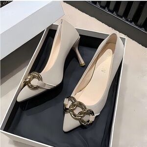 Elegant Beige Chain Detail Heels